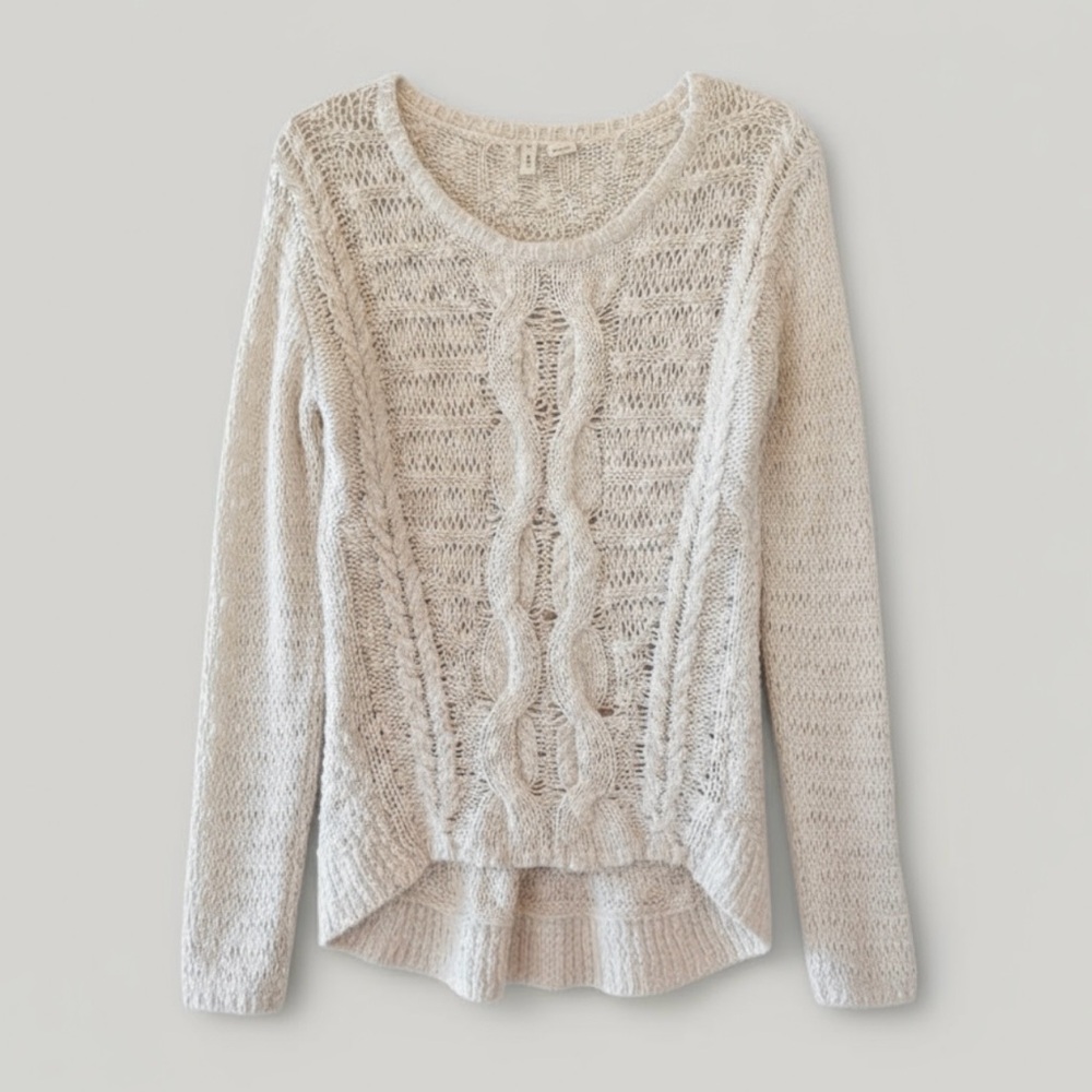 Anthropologie Moth Cream Open Cable Knit Sweater Womens XS